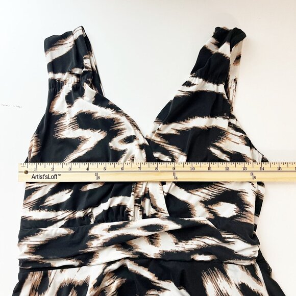 Soma Sleeveless Scarf Hem Dress V-Neck Brown Print Empire Waist Size Medium - Picture 6 of 7